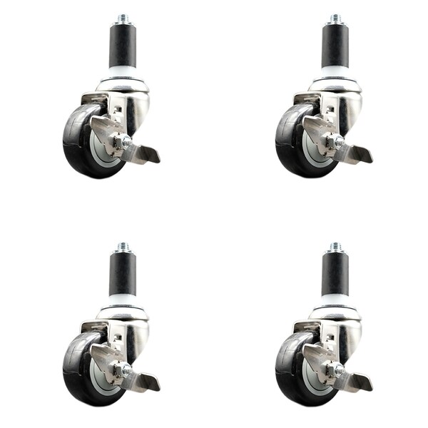 Service Caster 3 Inch 316SS Black Poly Swivel 1-3/8 Inch Expanding Stem Caster Set Brake SCC SCC-SS316EX20S314-PPUB-BLK-TLB-138-4 - main